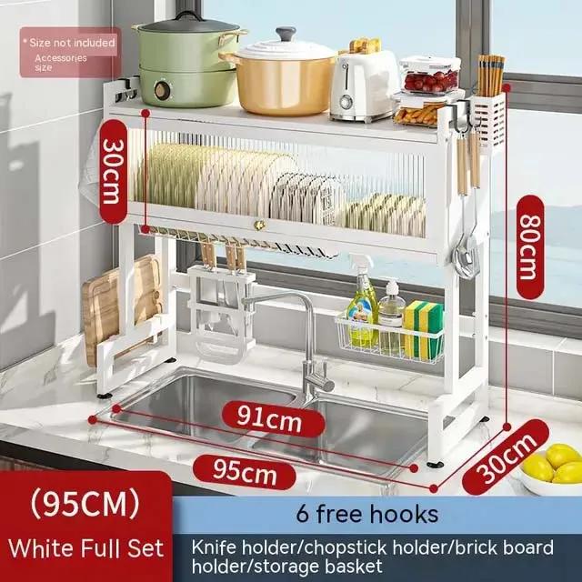 Kitchen Sink Cabinet Door Rack Countertop Sink Shelf with Door Dust-Proof Cutlery Cutting Board Drain Rack Bowl Plate Organizer