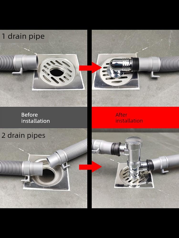 Washing Machine Drain Pipe Floor Drain Connector Anti-Odor Cover Reverse Pipe Three-Way Dual-Purpose Drain Pipe Special Connector Anti-Overflow