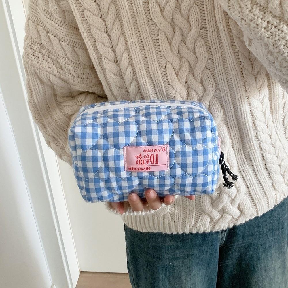 Portable Large Capacity Makeup Bag Multi-Purpose Zipper Cosmetic Organizer Quilted Pencil Pouch Students