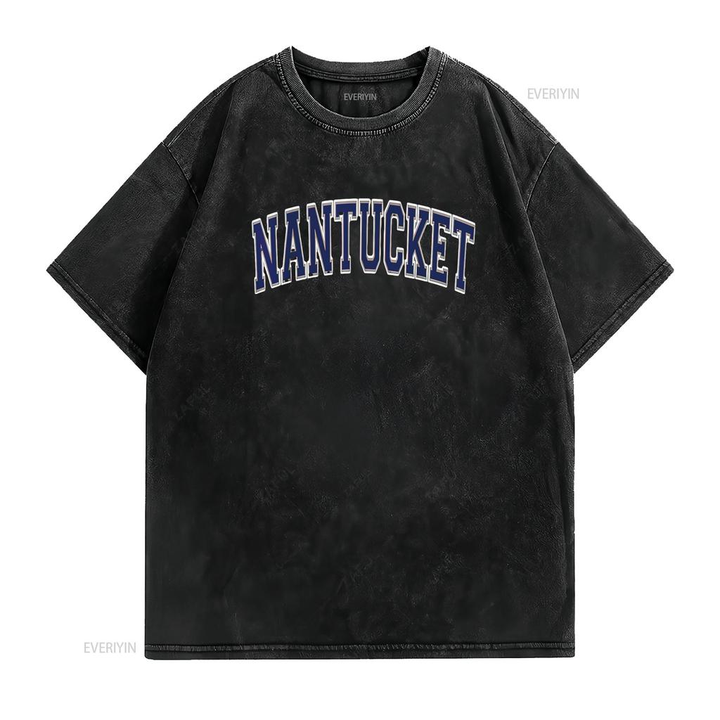 Mens Nantucket Arched Dark Blue Text T Shirt vintage Washed Breathable graphic Slightly Soft Top For Everyday Wear Casual
