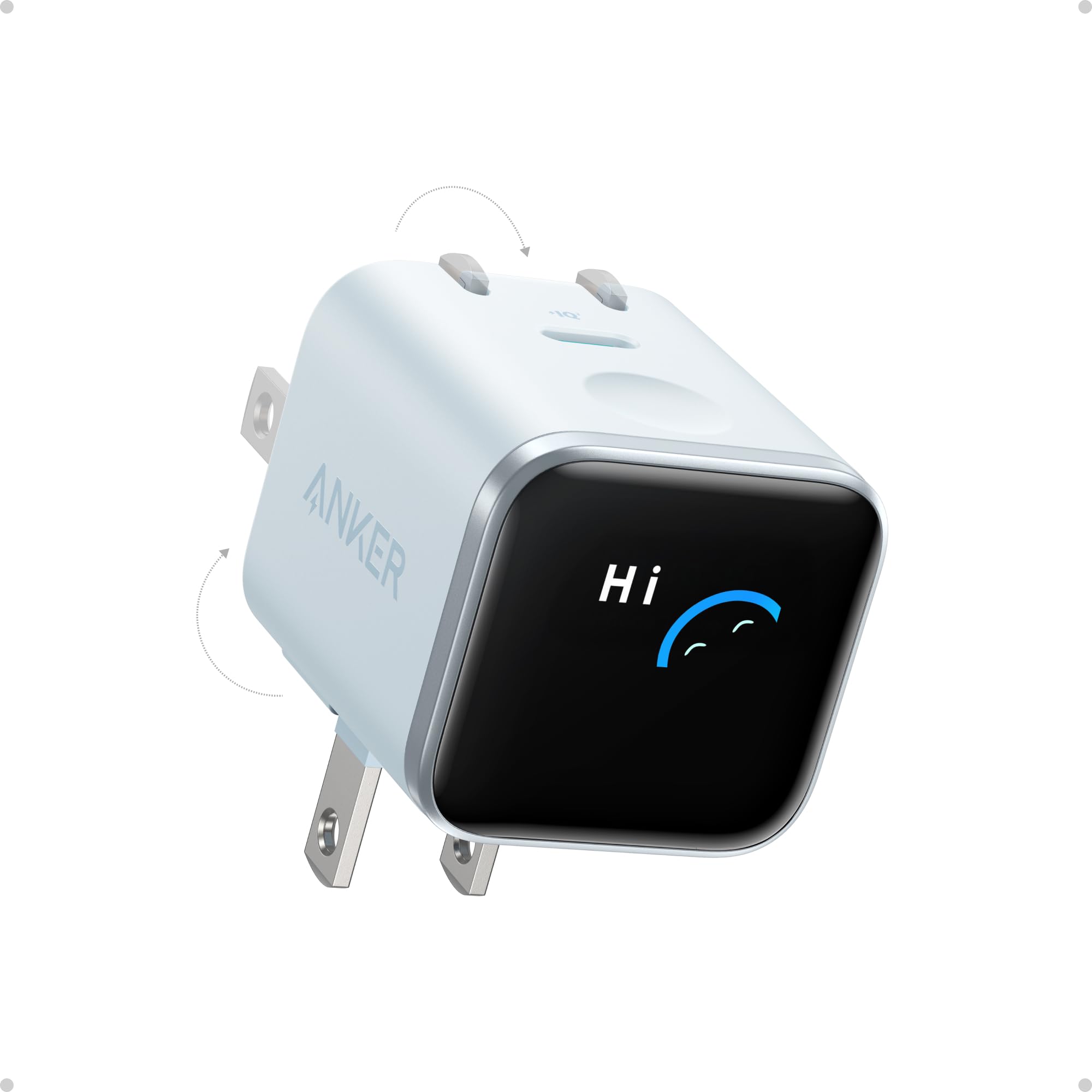 

Зарядний пристрій Anker Smart Display, Швидкозарядний USB C зарядний пристрій Anker Nano 45 Вт зі складаною вилкою 180°, Розумний розпізнавач, Вбудований режим захисту, для iPhone17/ синій