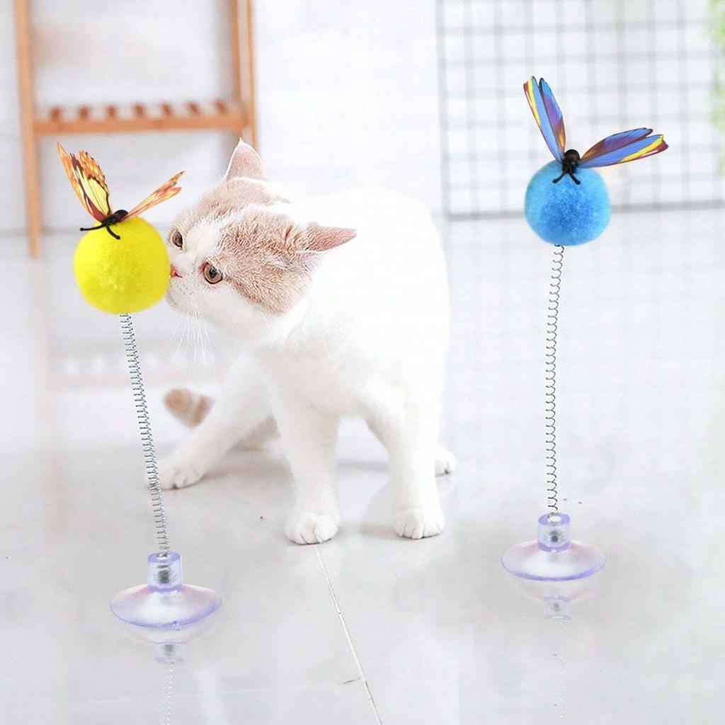 1pc-A mixed cat teaser stick with suction cup base, a spring swinging plush toy for interactive games