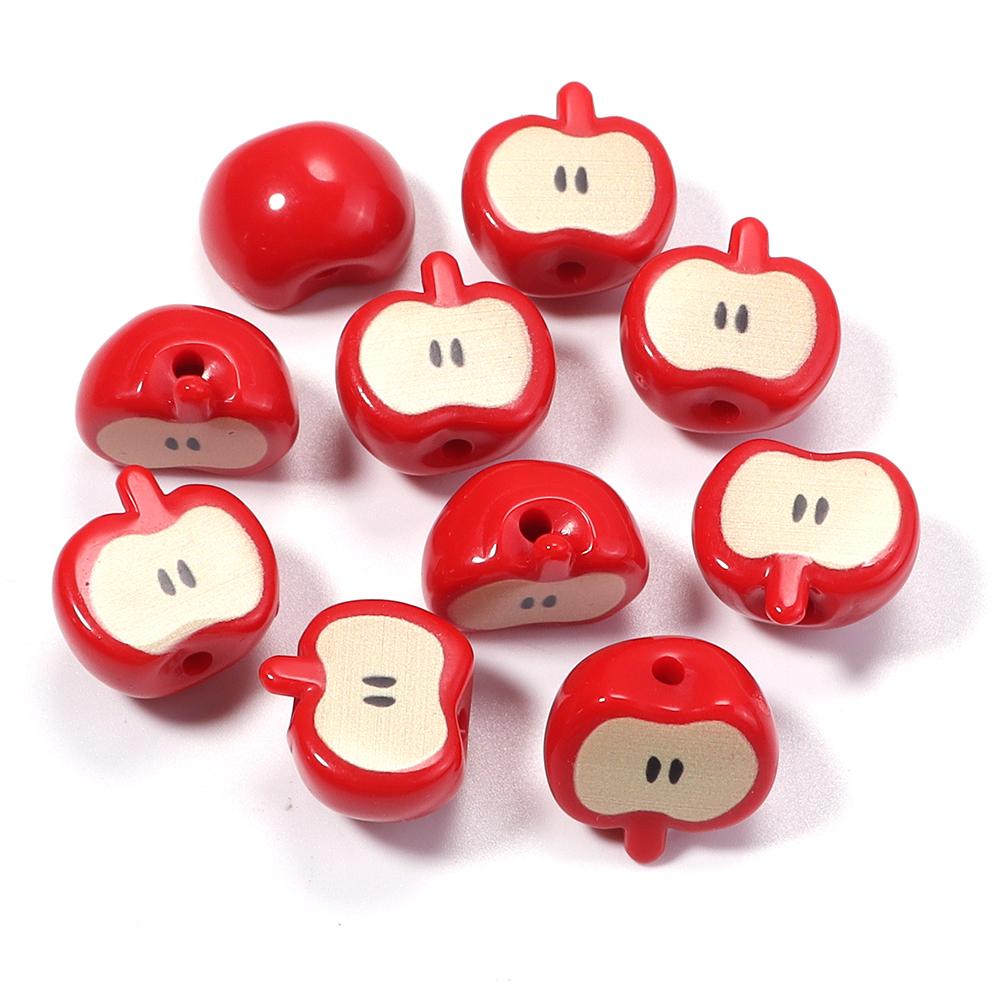 10pcs/lot Half Apple Shape Beads Fruit Acrylic Beads Loose Beads For Jewelry Making DIY Necklace Bracelet Keychain Accessories