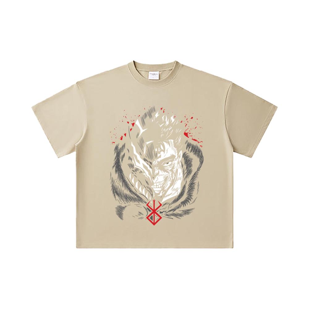 260 GSM Double Yarn 32 Count 100% Cotton Berserk V9 Print Unisex Heavy Cotton T Shirt