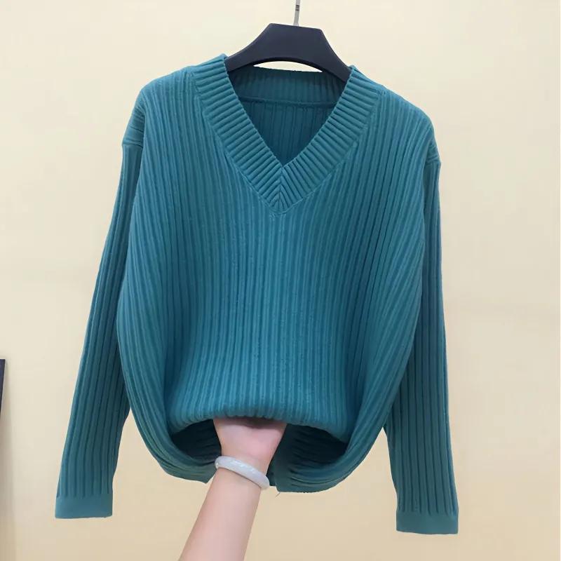 Pull tricoté en cachemire à manches longues et col en V pour femme, pull doux, couleur unie, nouvelle collection printemps 2024