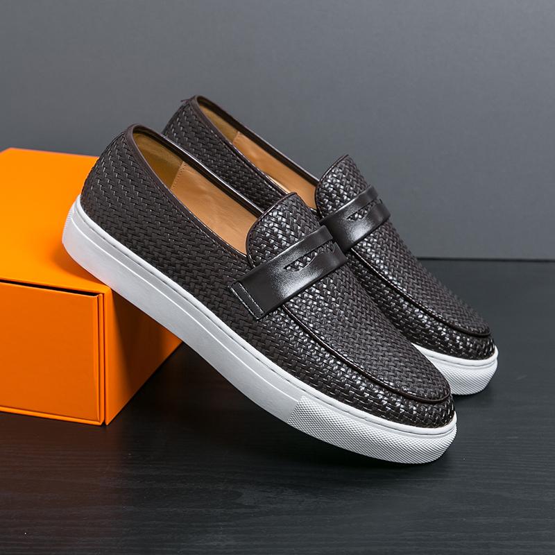Mocassini Slip-On alla Moda Scarpe da Uomo Board Morbide Casual Scarpe in Pelle Sneakers da Uomo Scarpe con Fantasia Intrecciata per Uomo Piatte Gratuite