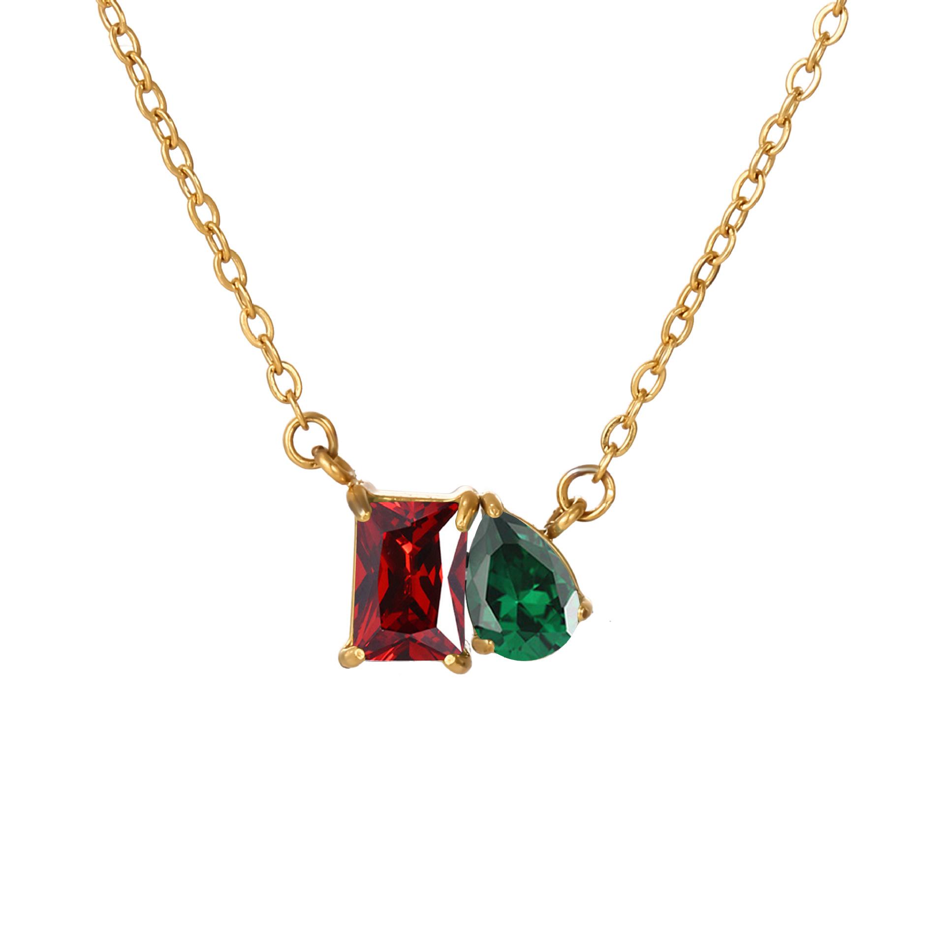 Fashion Double Color Zircon Necklace 14k Gold Plated Stainless Steel Necklace 316L Waterproof Jewelry Pendant Necklace