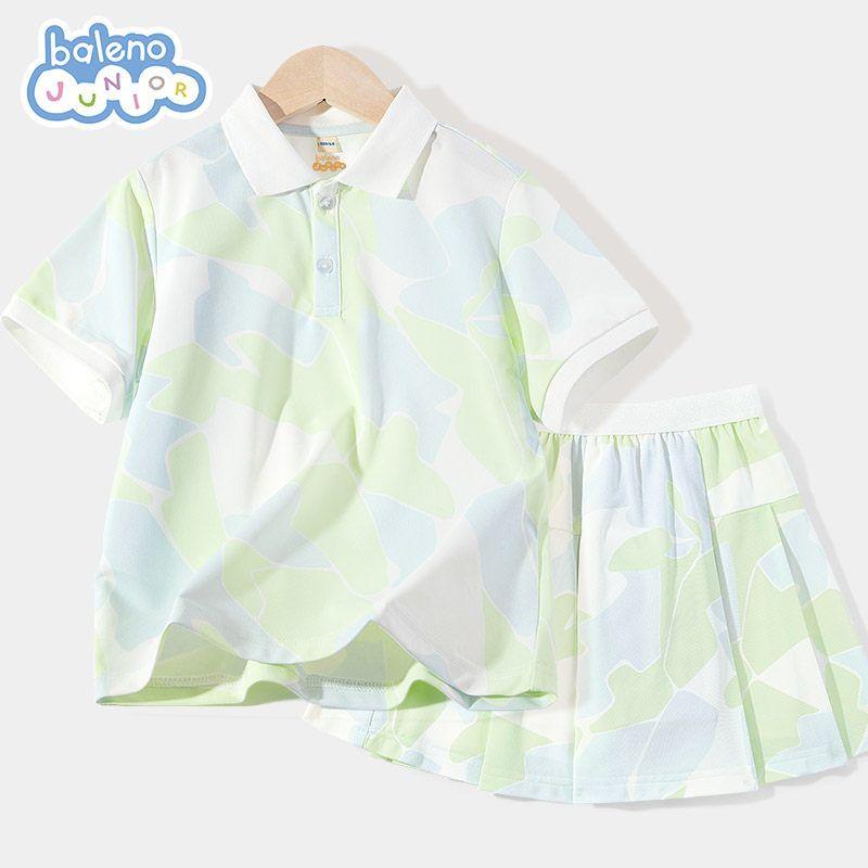 Baleno Kids Girls Summer Outfit 2025 New Stylish Polo Shirt Quick-Dry Sports Summer Wear for Girls Green/Solid Color 110