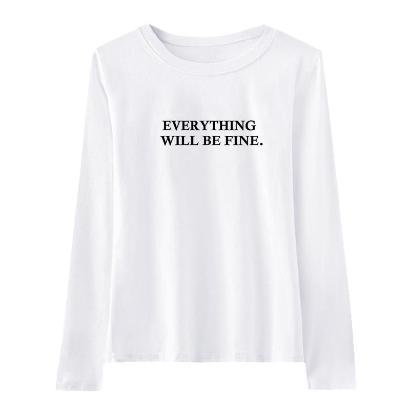 T-shirt ample à manches longues en pur coton pour femme - Nouveau pour Printemps/Automne 2024, Design amincissant couvrant le ventre