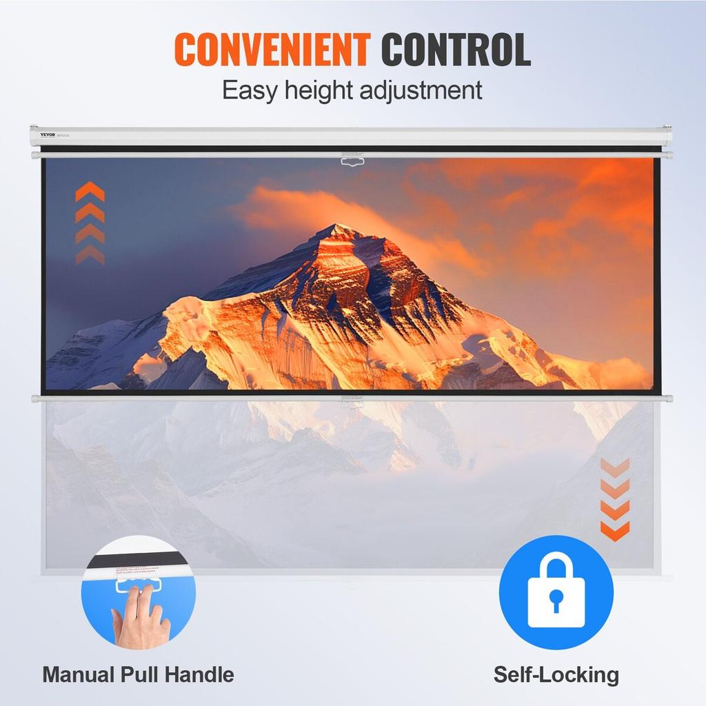 Manual Pull Down Projector Screen, 100 Inch 16:9 4K 1080 HD Retractable Projector Screen, Auto-Locking Portable Projection Screen, Portable Projector