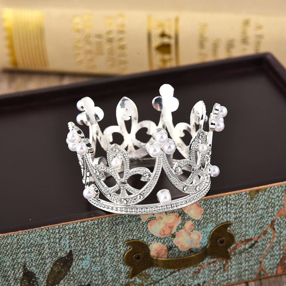 Itisyou Mini Crown Cake Topper Hair Ornament Hair Accessory, Gold and Silver, Set of 2