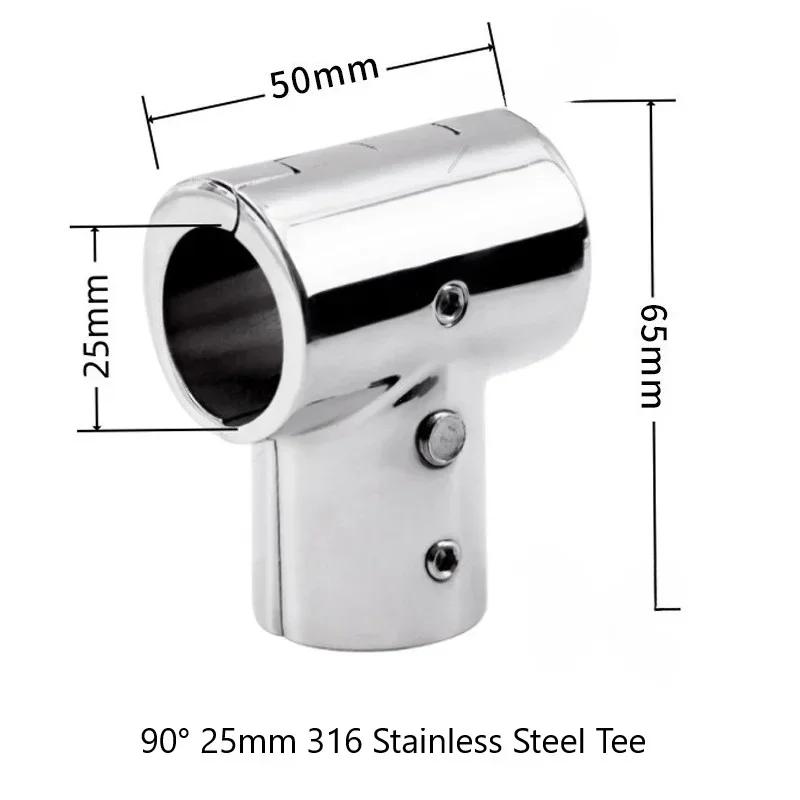 22/25mm Boat Hand Rail Fittings 90 Degree Marine 316 Stainless Steel Tee Corrosion Resistant Hand Rail Fitting