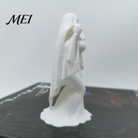 Draped Skirt Halloween Figure 3D Printed Ghost Bride Statue Ornament, Female Sculpture with Resin-like Craft Stable Base, Decorative Minimalist Spooky
