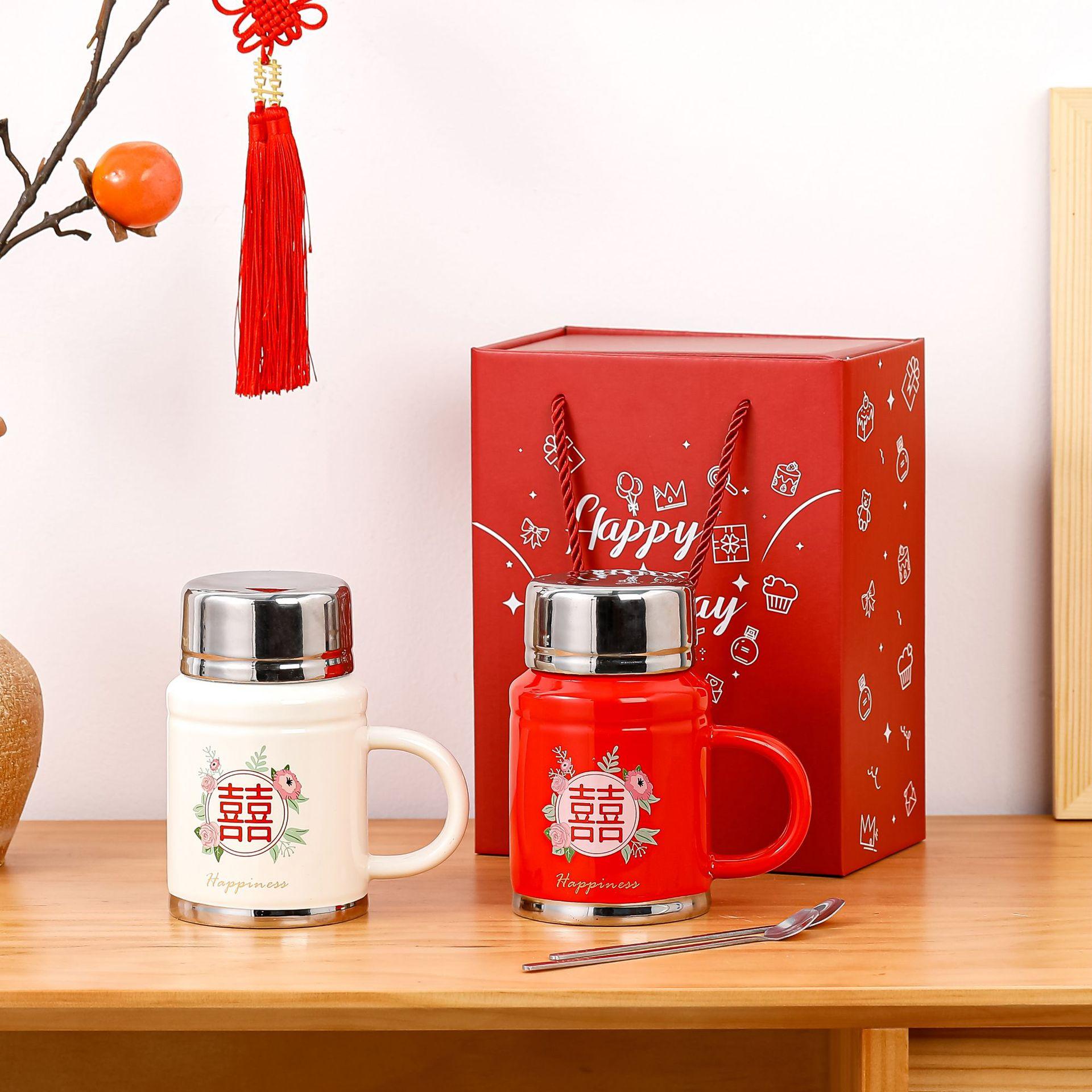 

Свадебный сувенир с крышкой ложка керамическая чашка пара пара элегантный ностальгический кубок подарочный набор стакан для воды 420ML