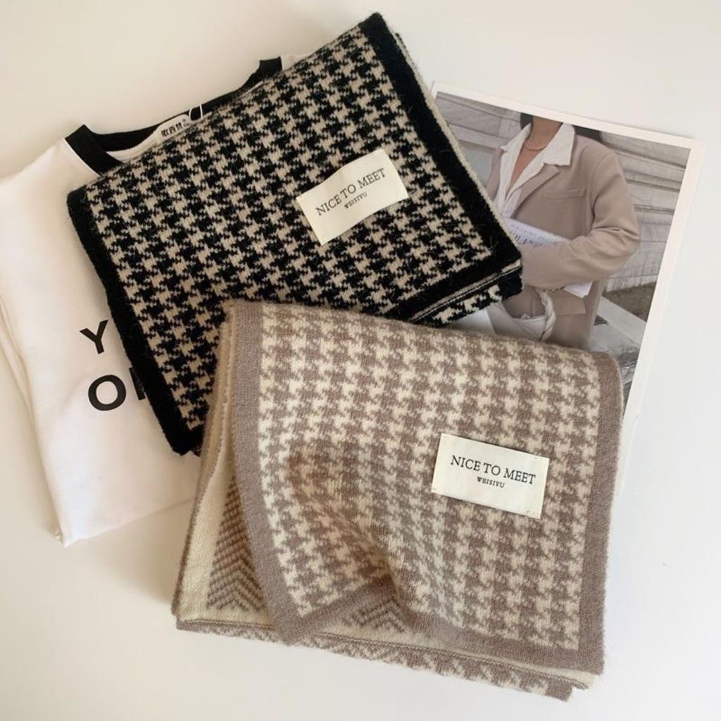 Tausend-Vogel-Gitter, Schal, Damen, Dick, Winddicht, Kältefest, Warm, Nackenschutz, Stola, Strickschal