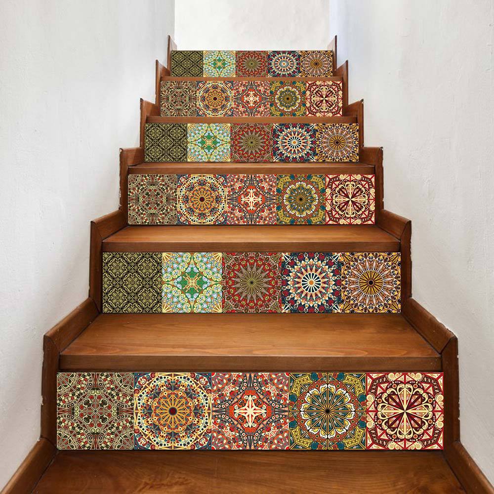 Creative Tile Self-Adhesive Staircase Sticker, Living Room Diy Decoration Home Waterproof And Anti-Fouling Wall Sticker 6 Pieces