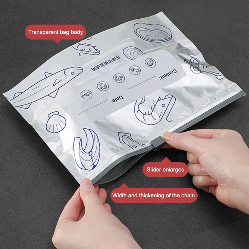 10 Pcs/Bag Leakproof Freezer Safe Kitchen Fresh Bag Large Capacity Aluminum Foil Food Bag Fresh-Keeping Reusable Zip Lock Bag