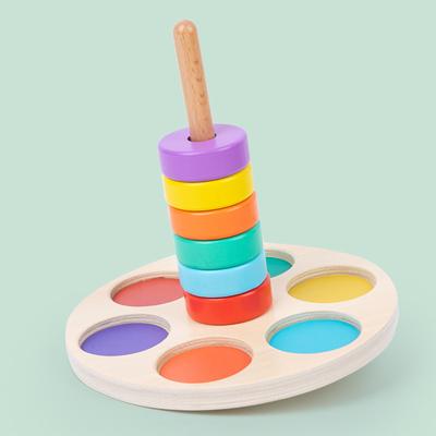 Montessori Wooden Children'S Early Education Foldable Rainbow Ring To Cultivate Color Cognition Coordination Pairing Column Toy
