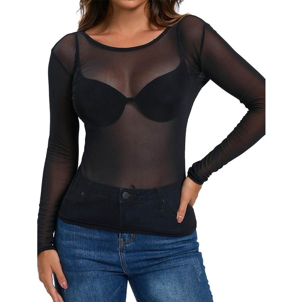 Super-soft Women Top Sheer Mesh Beachwear Transparent T Shirts  Beach