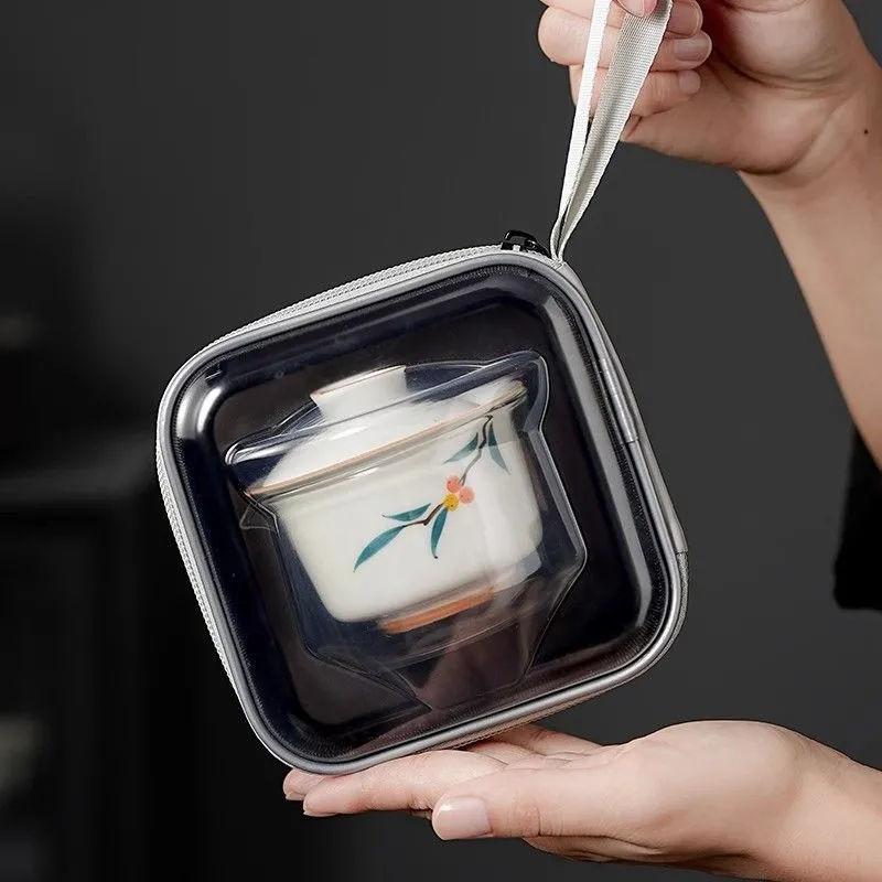 Portable Glass Hand-painted Ercai Hovering, Plant Ash Cover Bowl Travel Tea Set, Express Cup Set, Teapot Outdoor