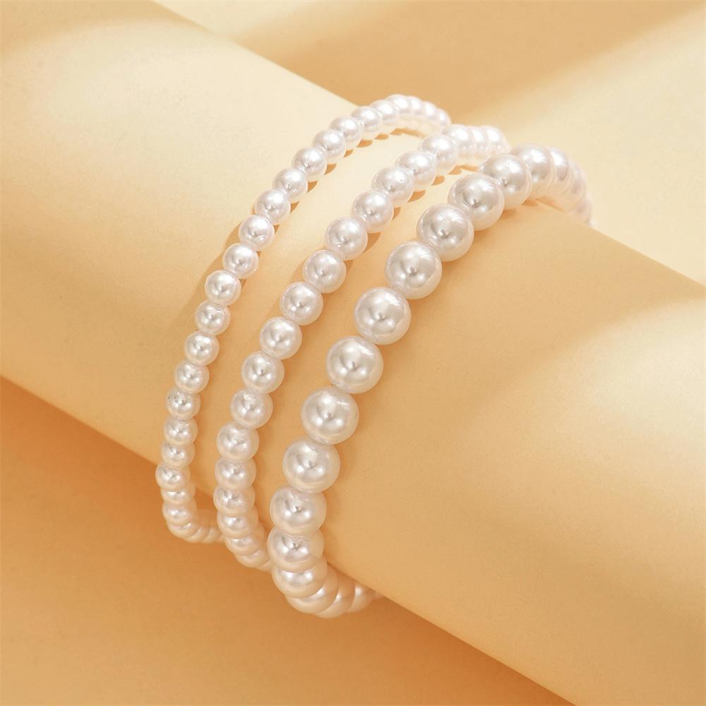 White Beads Simulated Pearl Anklets For Women 3pcs/Set Versatile Foot Chain Ankle Bracelet Boho Beach Jewelry Summer Accessories