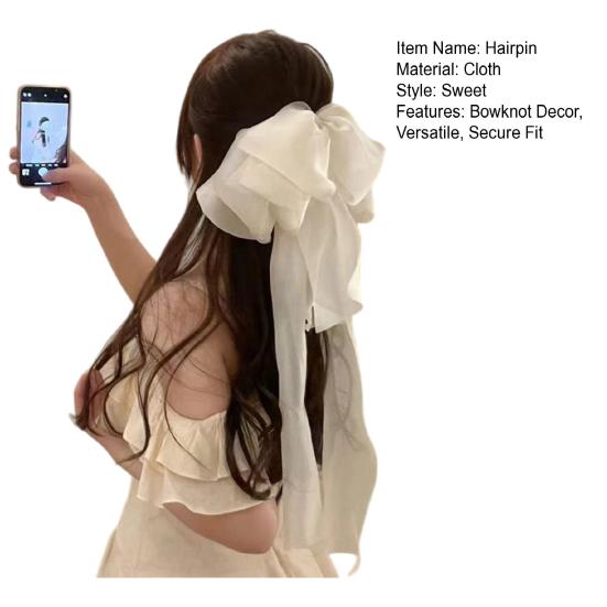 Women Hairpin Long Ribbon Oversized Spring Hair Clip Bowknot Decor Sweet Look Hair Styling Tool Hair