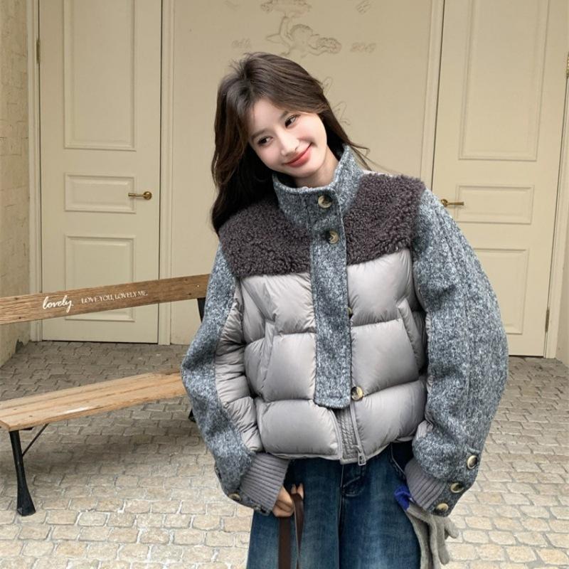 New Xiaoxiangfeng splicing stand-up collar cotton clothes women's winter short fashion trend coat