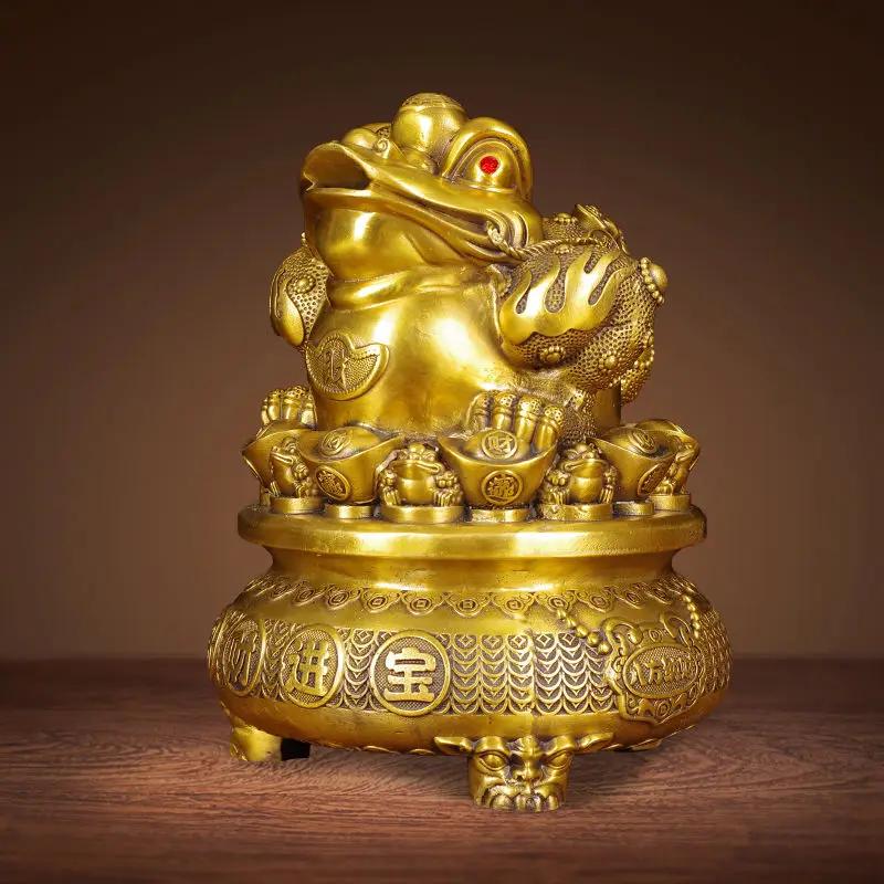 Fengshui Zhaocai Reines Kupfer Goldene Kröte Ornament Zieht Reichtum und Schätze an Schale voller Schätze Heimdekoration Eröffnungsgeschenke