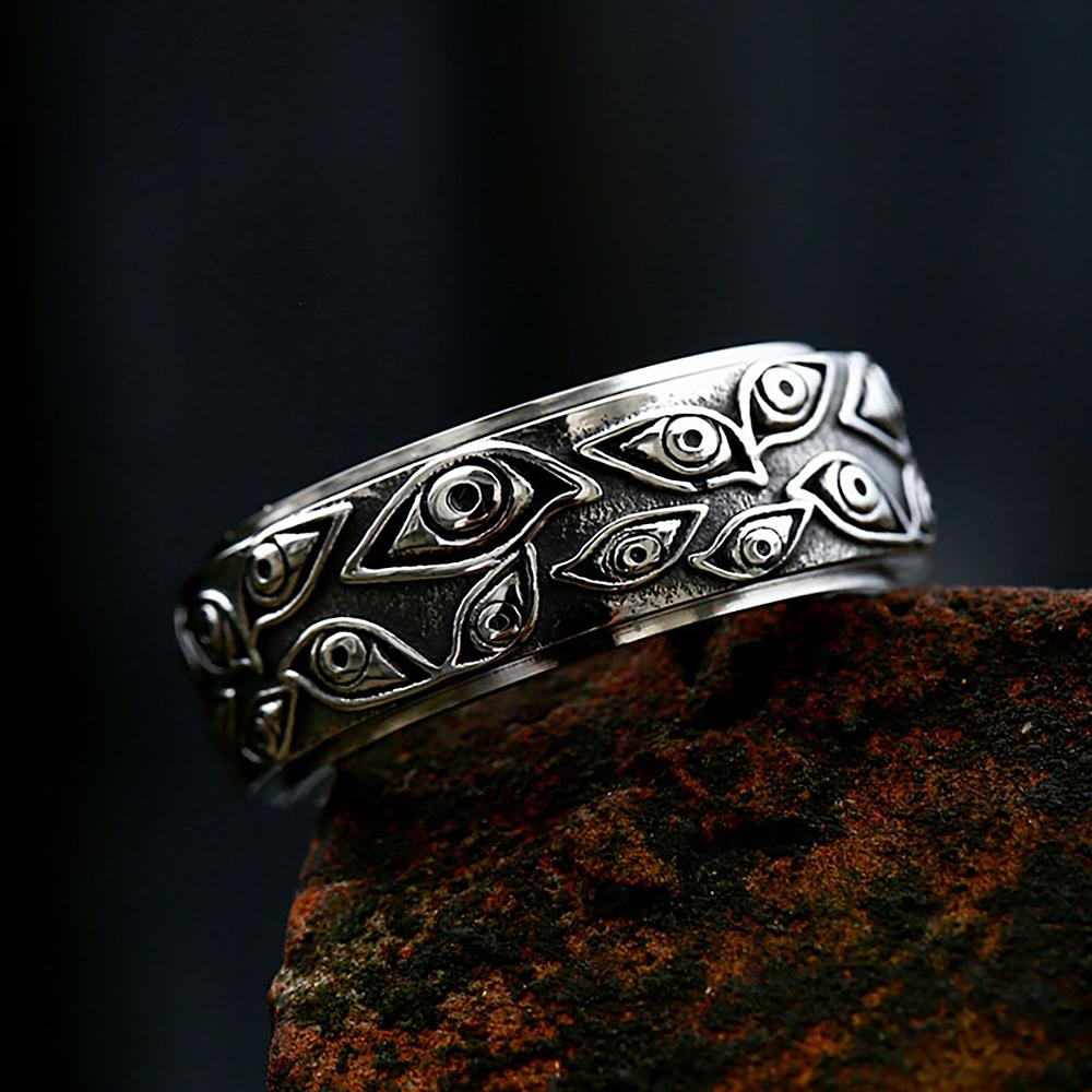 Vintage Punk Carved Devil Eyes Fidget Ring For Men Women 316L Stainless Steel Rotatable Rings Fashion Jewelry Gift