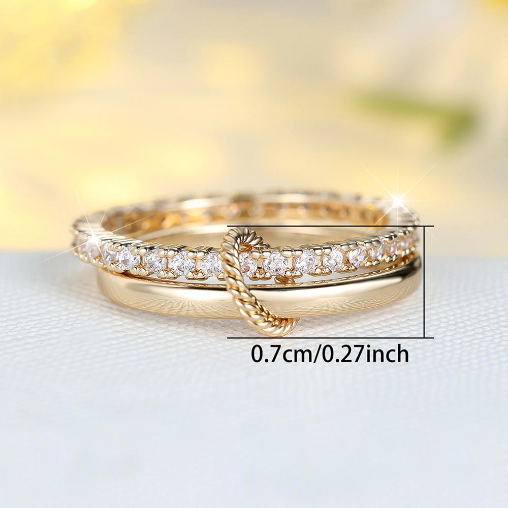 Fashion White Cubic Zirconia Double Layer Rings for Women Girls Vintage Golden Wedding Bands Wedding Jewelry