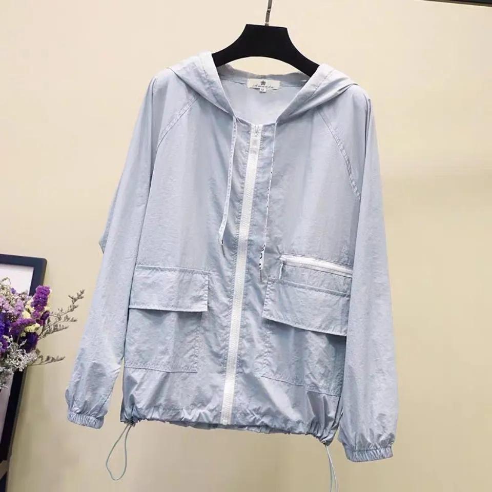 Women's Summer Hooded Zipper Thin Jacket Sun Protection Windbreaker