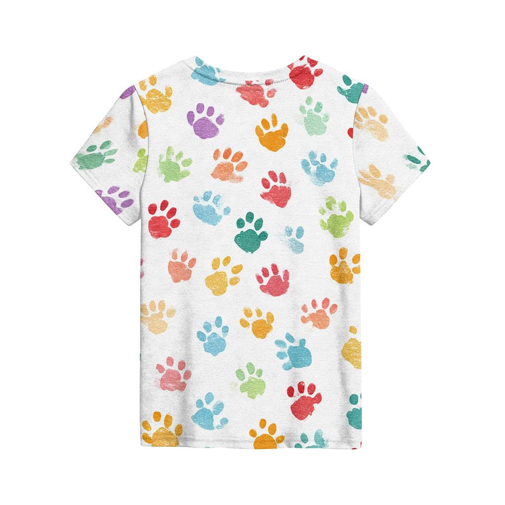 Top Casual Fashion Soltinho com Estampa Floral Fofa, Gola Redonda e Manga Curta para Crianças