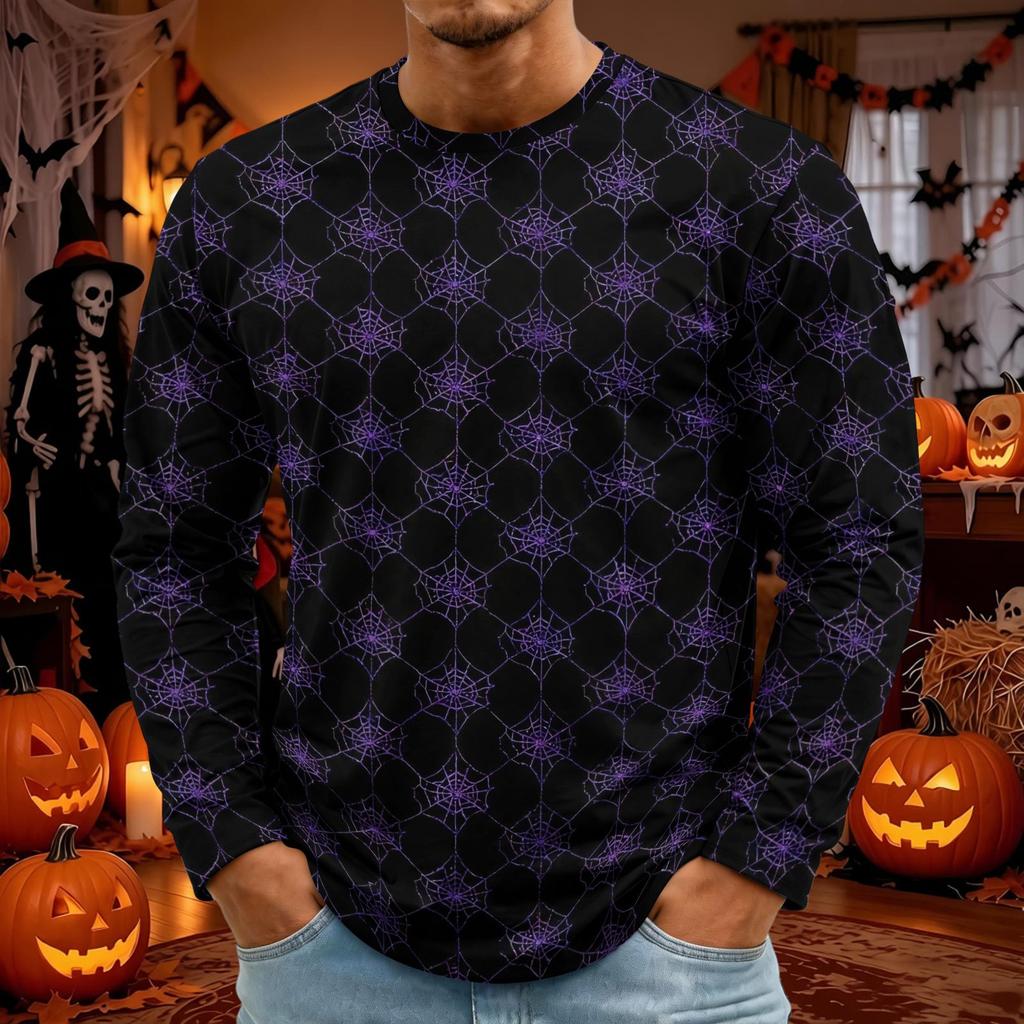 Men's Halloween Long Sleeve T-Shirt Neck Loose Fit Casual Versatile Top
