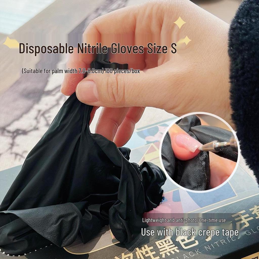 100-Piece Black Nitrile Manicure Gloves: Anti-Baking Lamp Light, Disposable Protective Tool for Manicurists