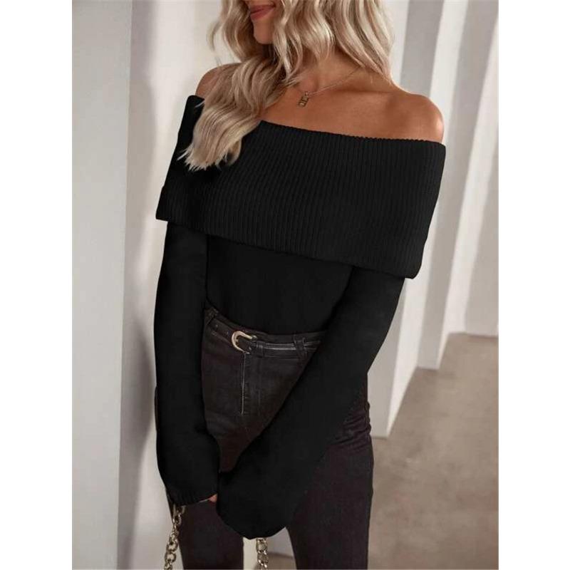 VEZFAA Maglioni monospalla a maniche lunghe con stampa tinta unita, casual, autunno inverno, da donna