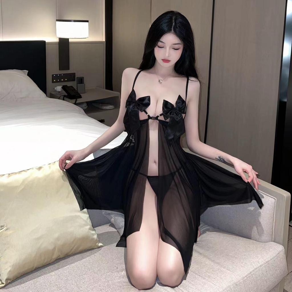 Französisches romantisches Meeresschmetterling-Cami-Nachthemd mit tiefem Rückenausschnitt und Schleifendesign