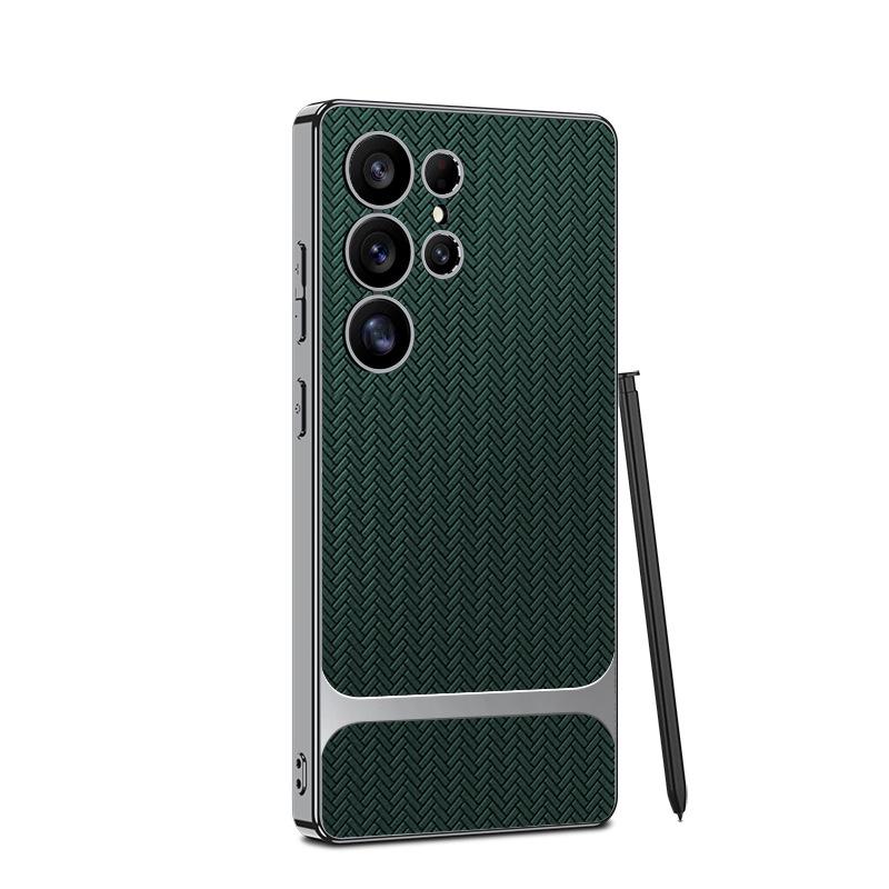Suitable for Samsung S25U Mobile Phone Case S25u Electroplated Plain Leather Mat Pattern Style Fine Hole Anti Fall Protection Case