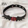 Protection Amulet Jewelry Gothic Bat Leather Choker Necklace, Devil Eyes Collar Necklace for Women Style Men, Adjustable Wing Clavicle Halloween Party