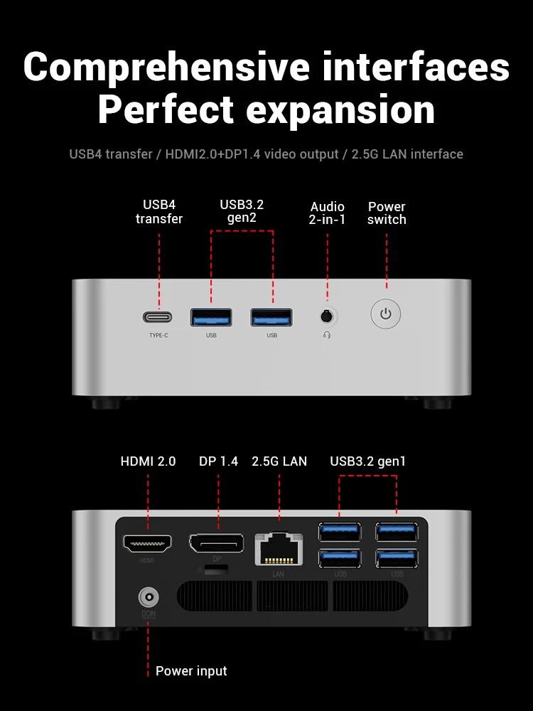 Firebat F1 P Mini PC AMD Ryzen 7 H 255 16GB DDR5 5600MHz 512GB SSD Win11 Pro Wi-Fi 6 BT5.2 USB4.0 Gaming Desktop Mini Computer