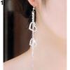 Lady Strass Double Love Herz Tropfen lange Quasten Kette baumeln lineare Ohrringe
