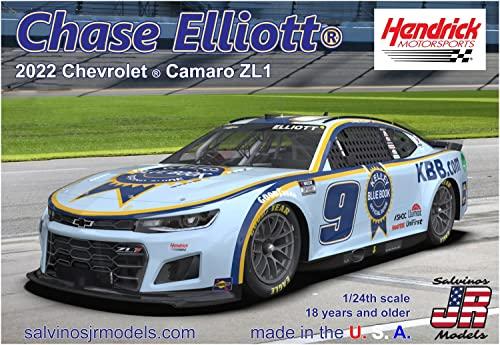Salvinos J.R. Model 1/24 Scale NASCAR 2022 Camaro ZL1-9 Hendricks Motorsports Chase Elliott Kelley Blue Book Plastic Model Kit SJMHMC2022CEK