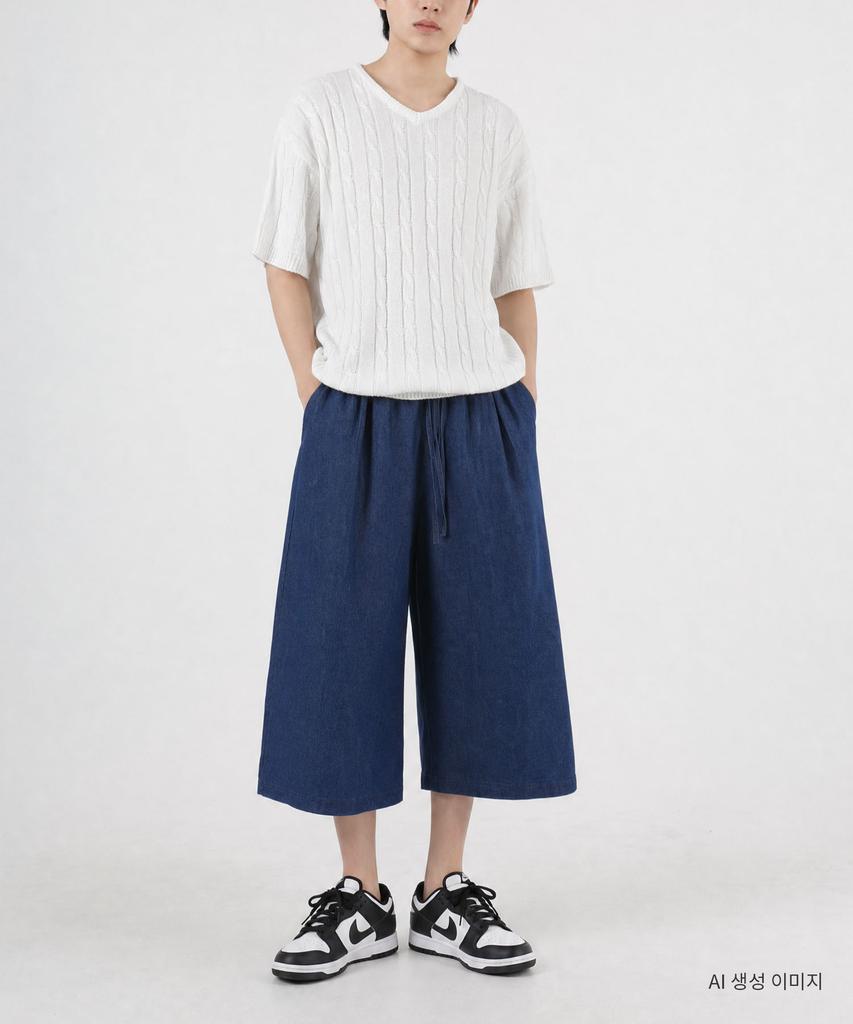 UMM Elastic Waist Air Denim Wide-Leg Length Pants 3 Colors