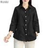 ZANZEA Women Casual Turn Down Collar Loose 3/4 Sleeve Splice Blouse