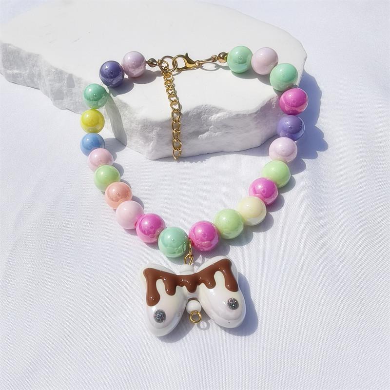 Handmade Colorful Beaded Pet Necklace Cute Flower Accessories Acrylic Cat & Dog Ornaments Princess Style Decorative Collar