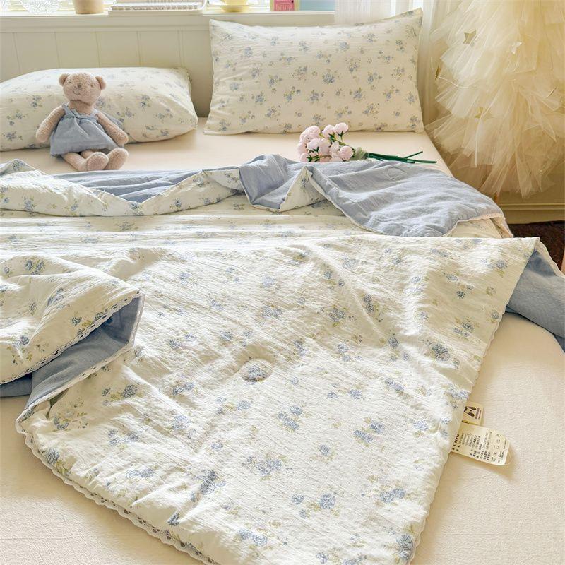 Ropa de cama para el hogar de algodón arrugado, edredón individual para aire acondicionado, dormitorio de estudiantes, sencillo, fresco, edredón individual de verano