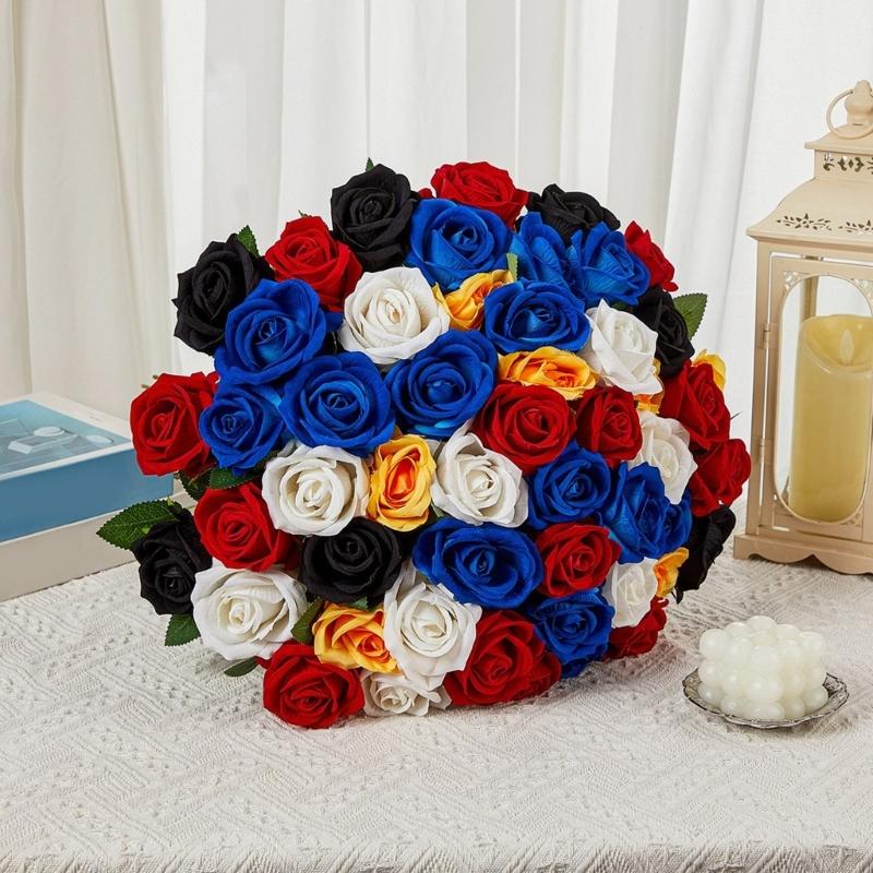 Practical Set of 6 Lifelikes Soft Flocking Fabric Roses Portable for Florals Arrangements and Special Gifts Daily Use