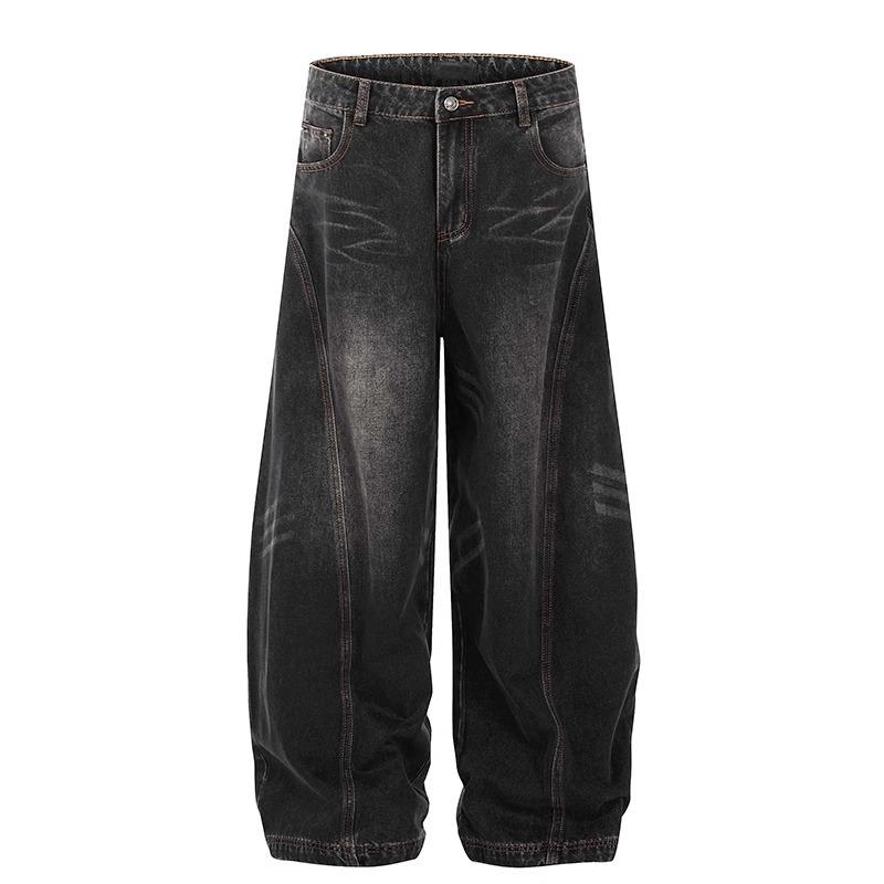 Men's Retro Wide-Leg Washed Ripped Jeans