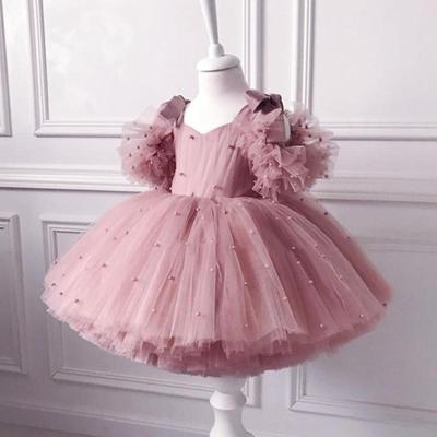 Baby Girl Dress 0-5Y Pearl Princess Dress Baby Baptism Dress Lace Tutu Net Yarn Girl Birthday Party Dress Girl Dress