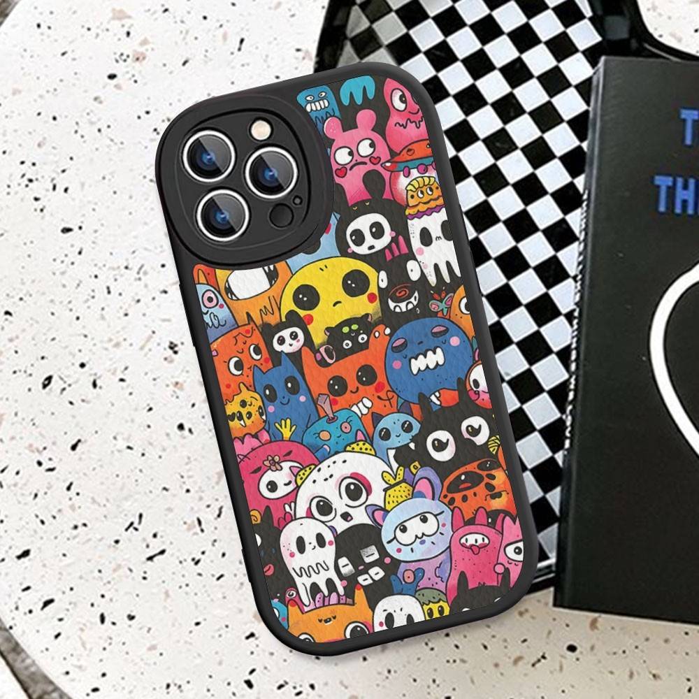 Cute Little Monster Phone Case Hard Leather For iPhone 16 15 14 13 12 Mini 11 14 Pro Max Xs X Xr 7 8 Plus Fundas