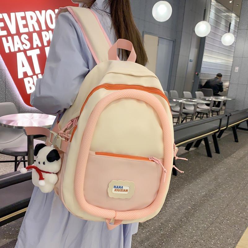 High-value sweet and cute color-matching backpack fashionable junior and high school large-capacity backpack student schoolbag female